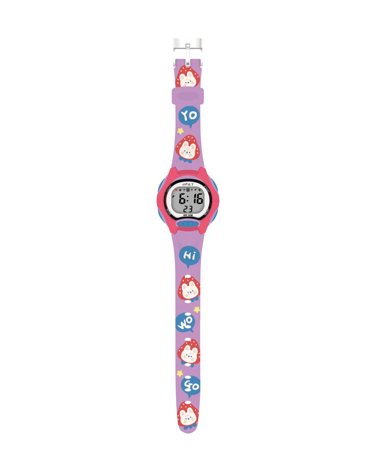 Spiky Eva18 Printed Strap Round Sports Digital Watch - Pink