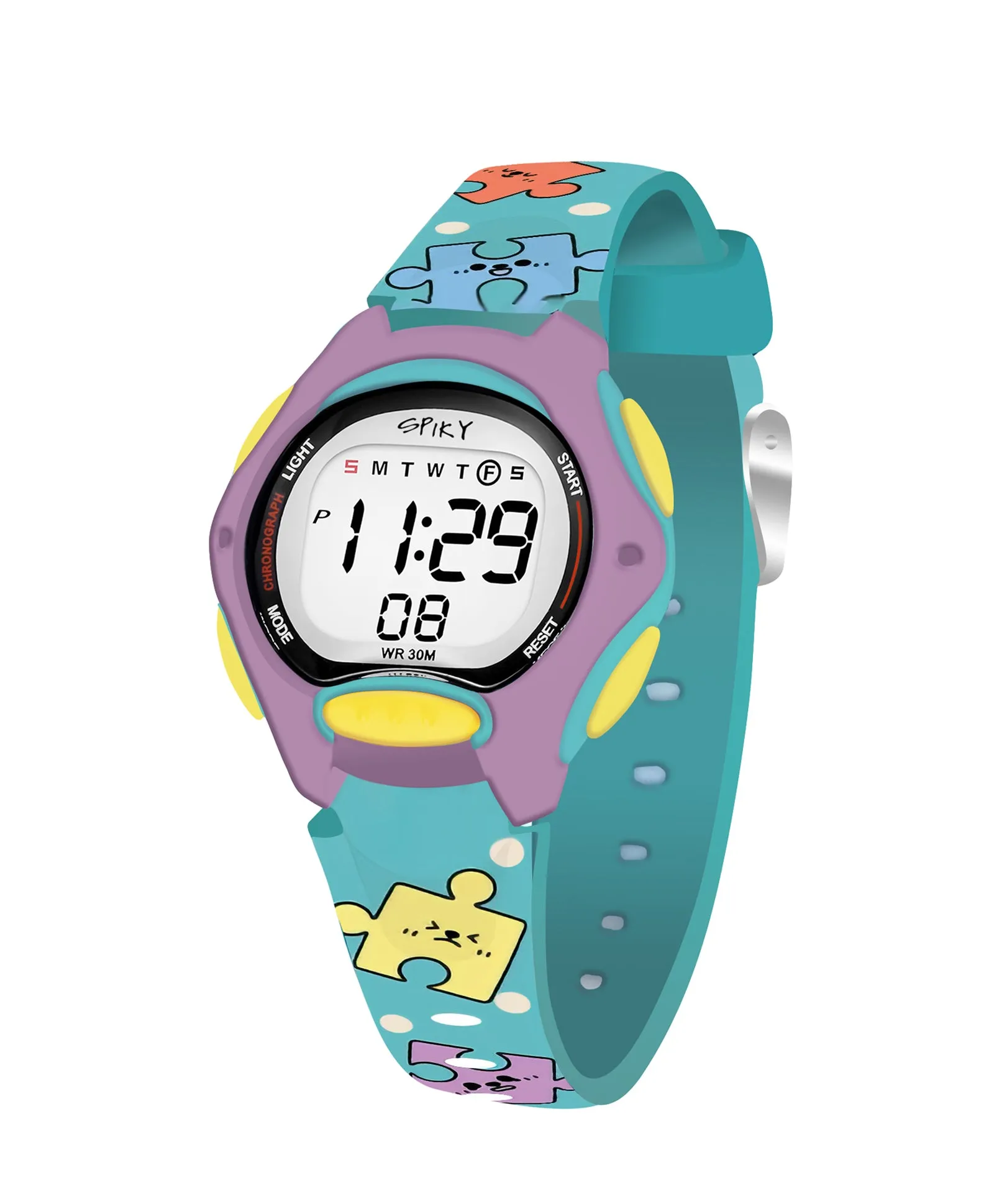 Spiky Eva18 Printed Strap Round Sports Digital Watch - Pink