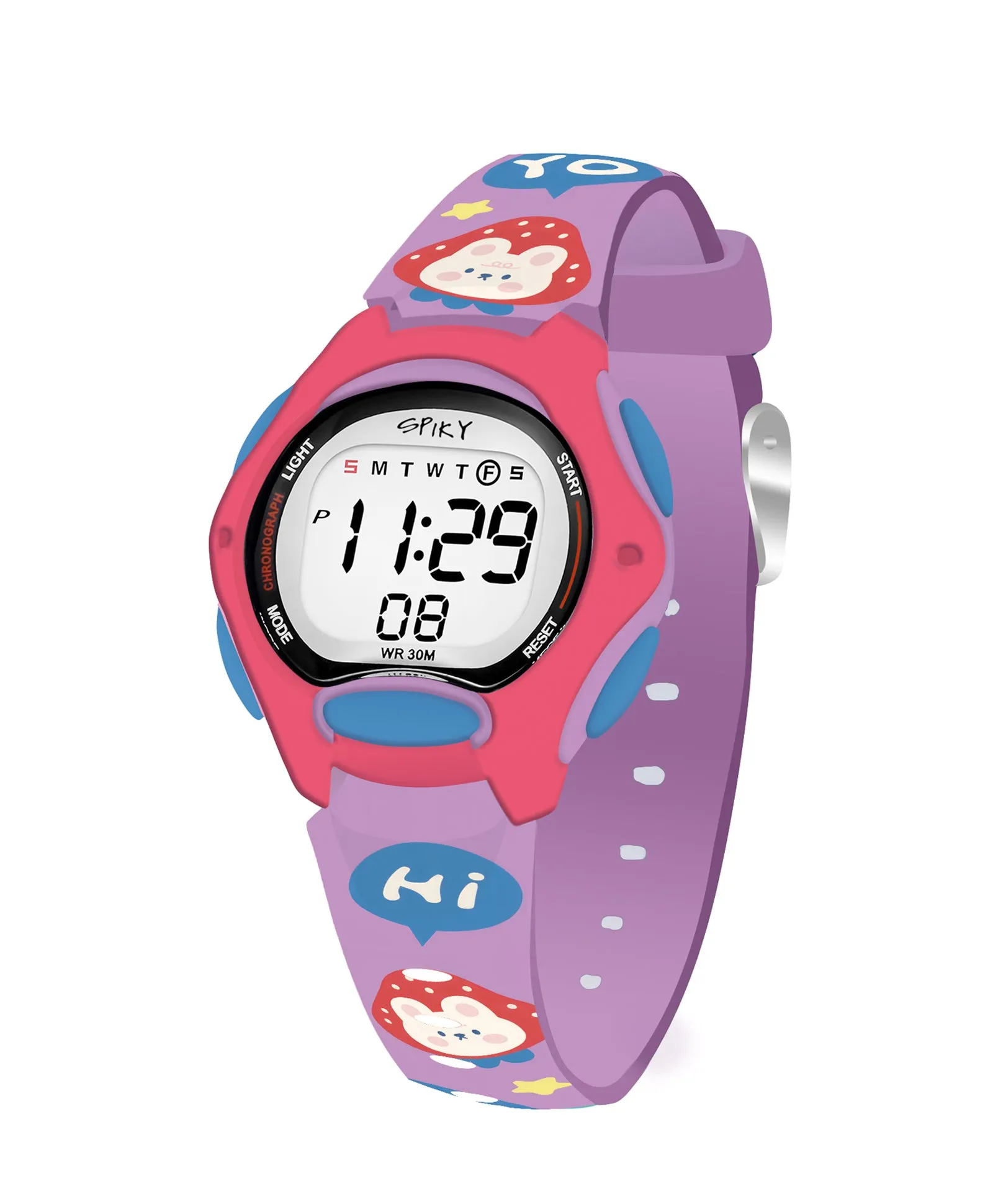 Spiky Eva18 Printed Strap Round Sports Digital Watch - Pink