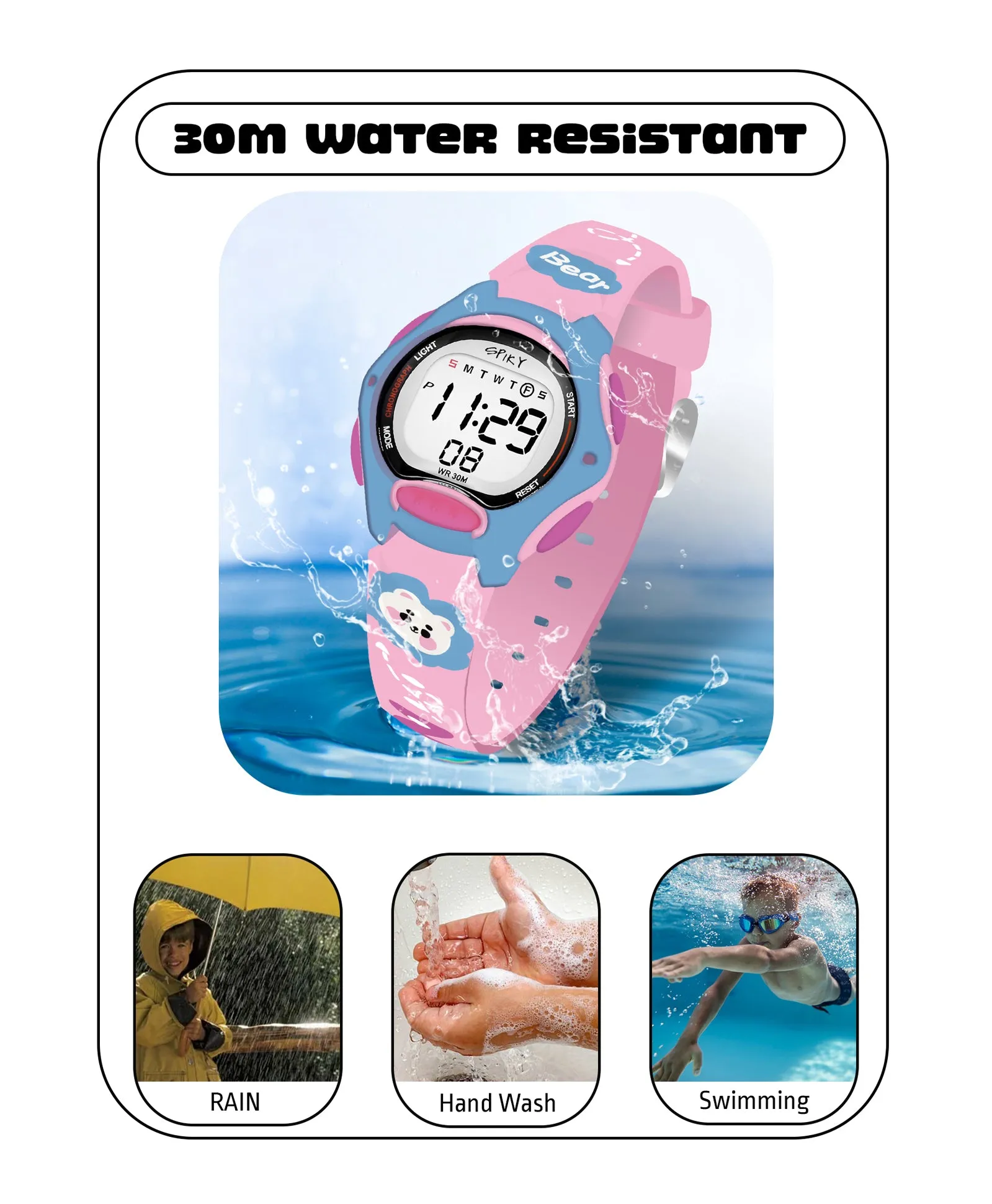 Spiky Eva18 Printed Strap Round Sports Digital Watch - Pink