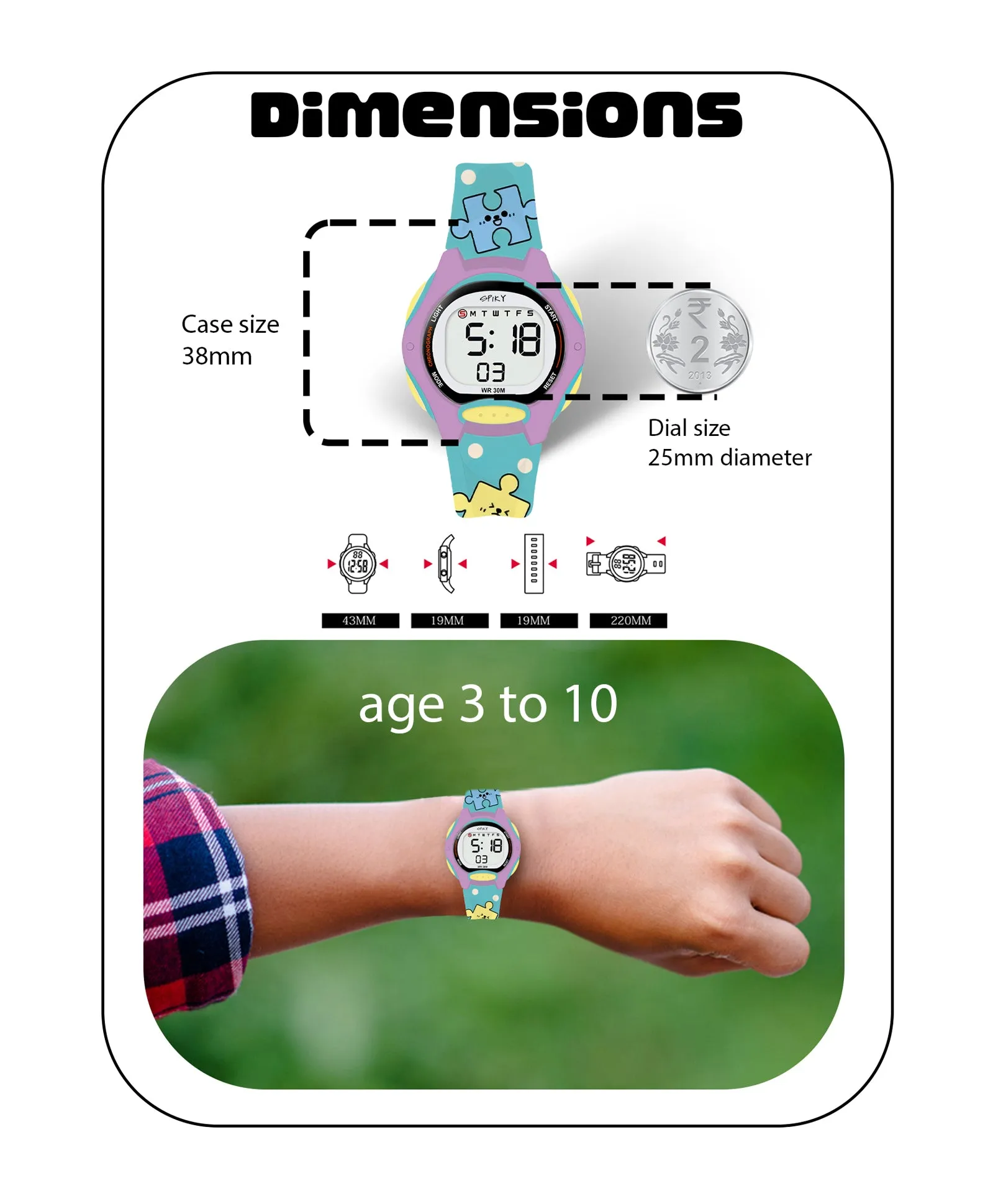 Spiky Eva18 Printed Strap Round Sports Digital Watch - Pink