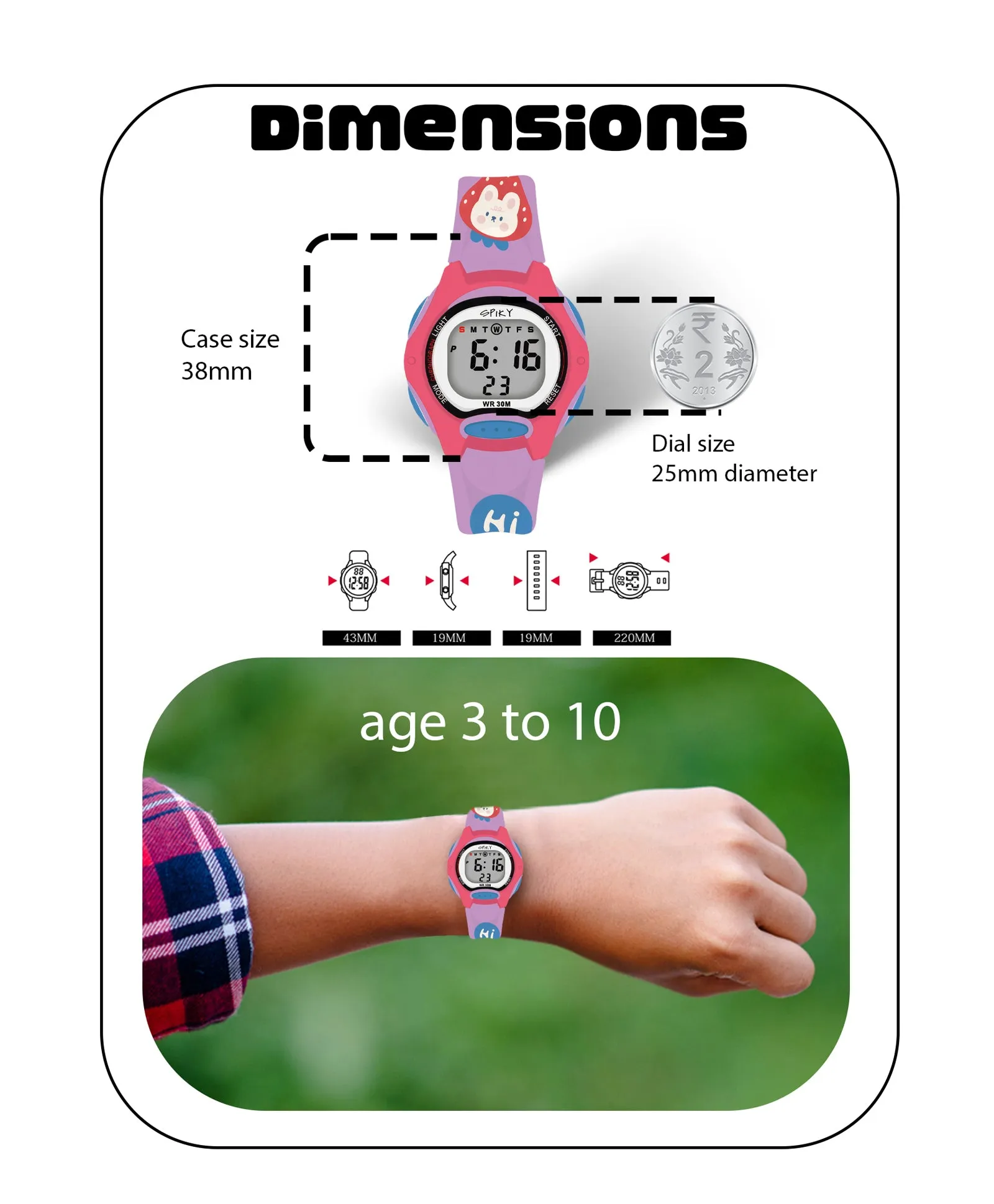 Spiky Eva18 Printed Strap Round Sports Digital Watch - Pink