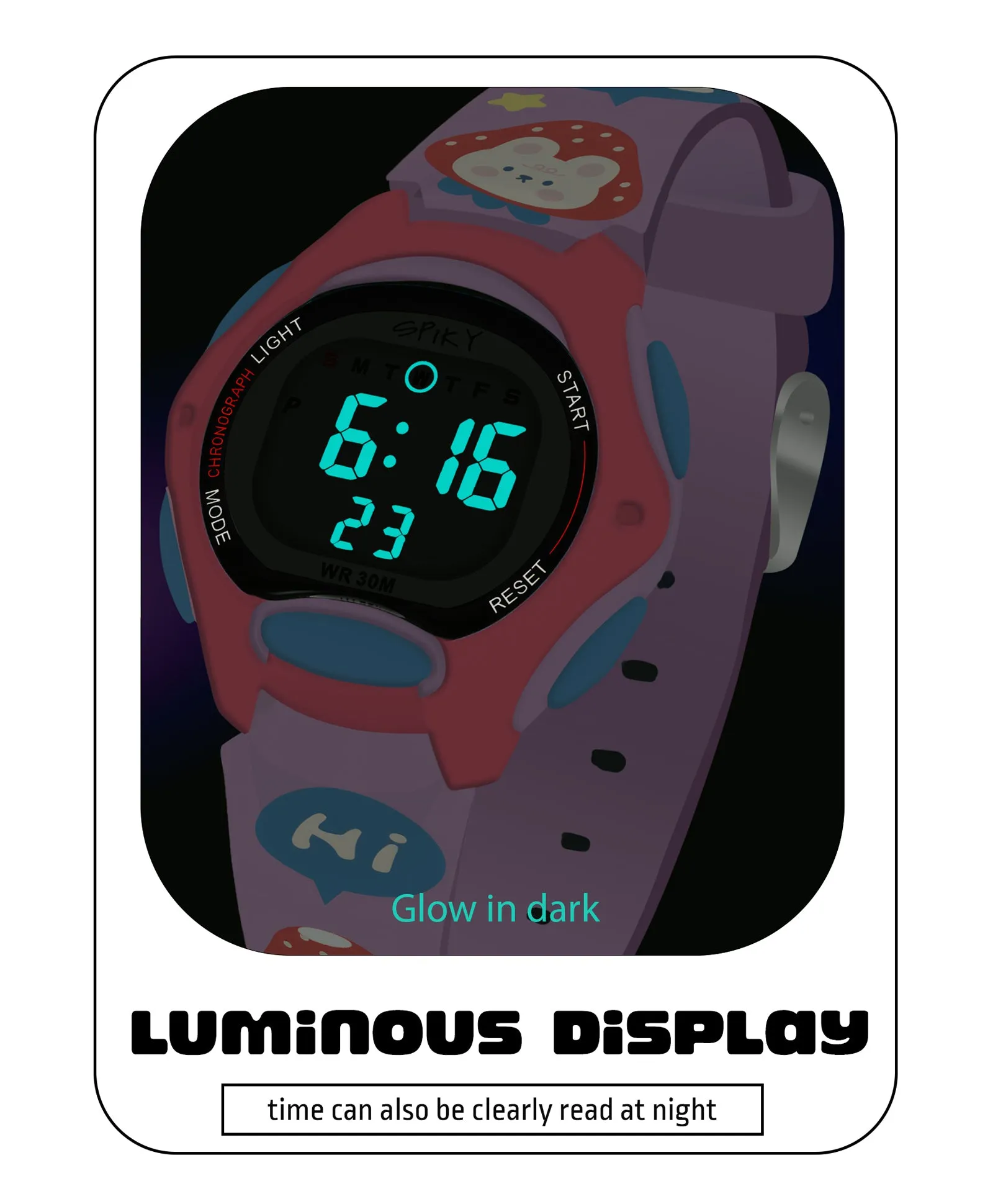 Spiky Eva18 Printed Strap Round Sports Digital Watch - Pink