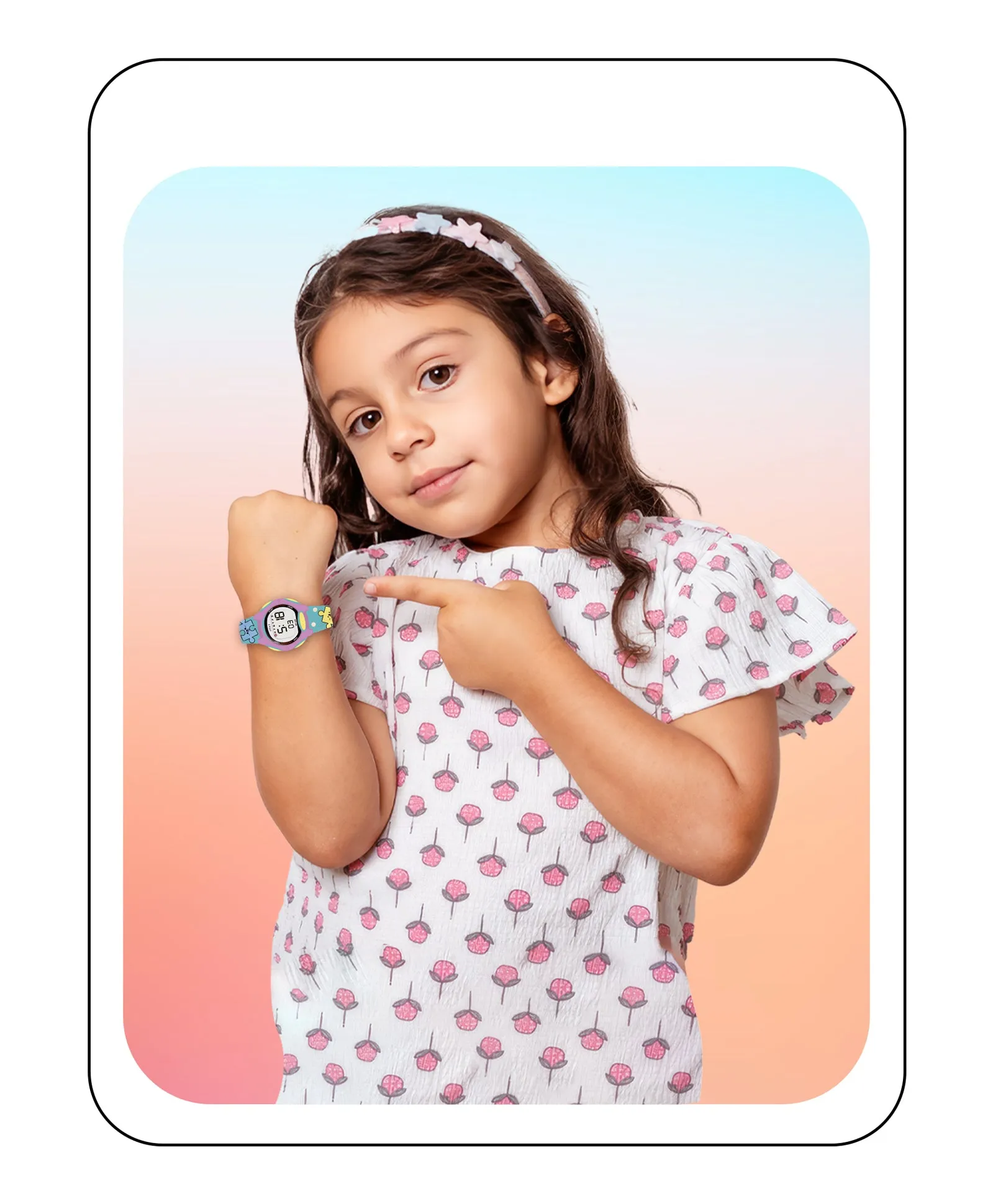 Spiky Eva18 Printed Strap Round Sports Digital Watch - Pink