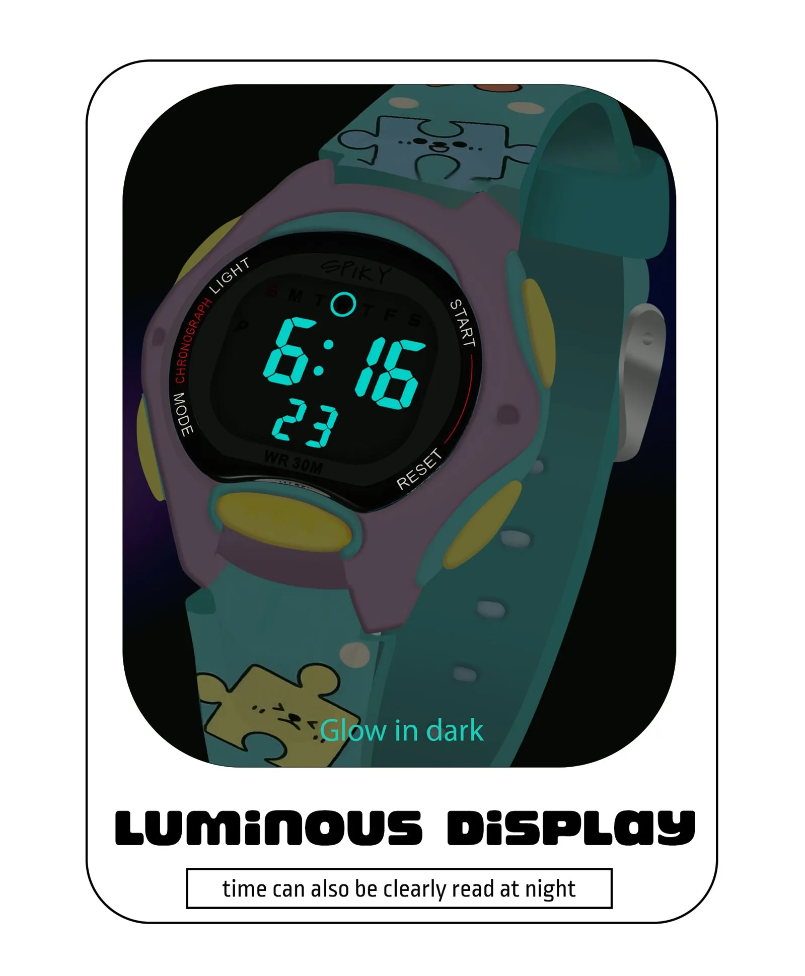 Spiky Eva18 Printed Strap Round Sports Digital Watch - Pink