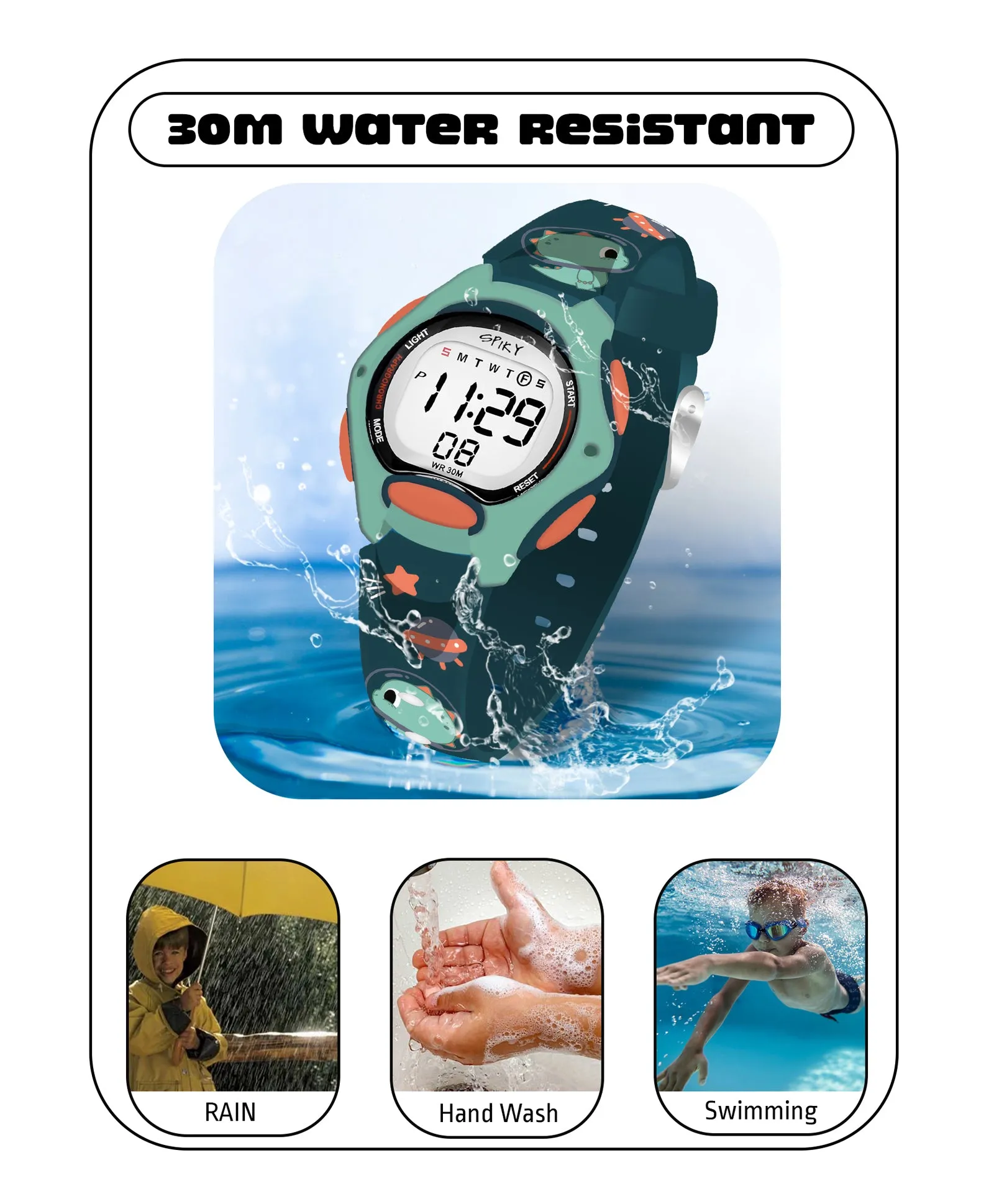 Spiky Eva18 Printed Strap Round Sports Digital Watch - Pink