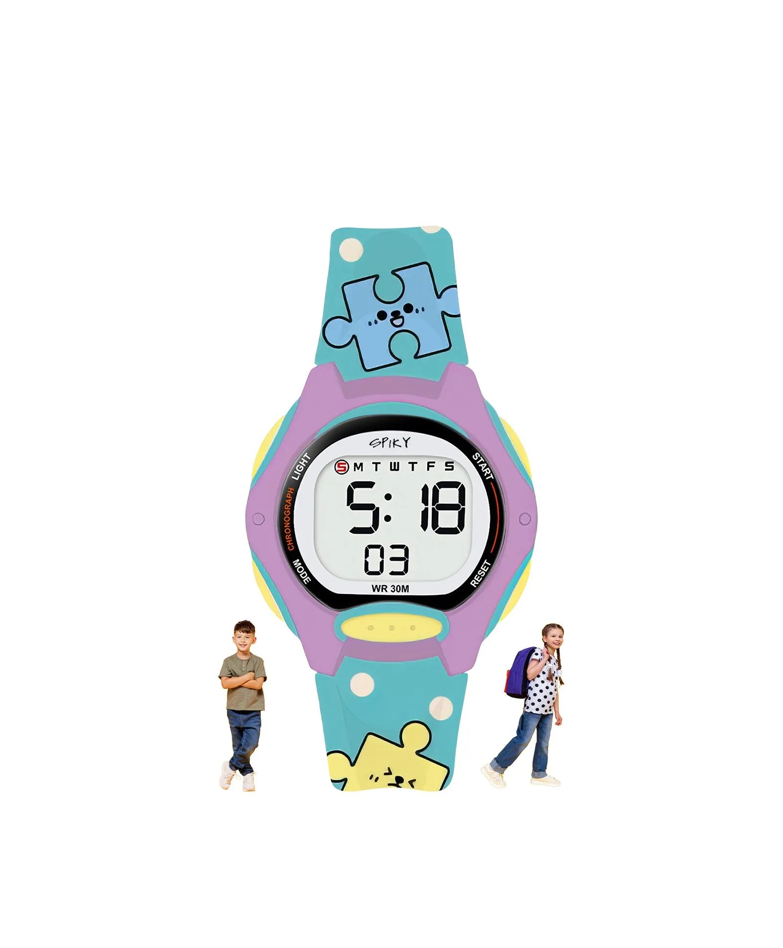 Spiky Eva18 Printed Strap Round Sports Digital Watch - Pink