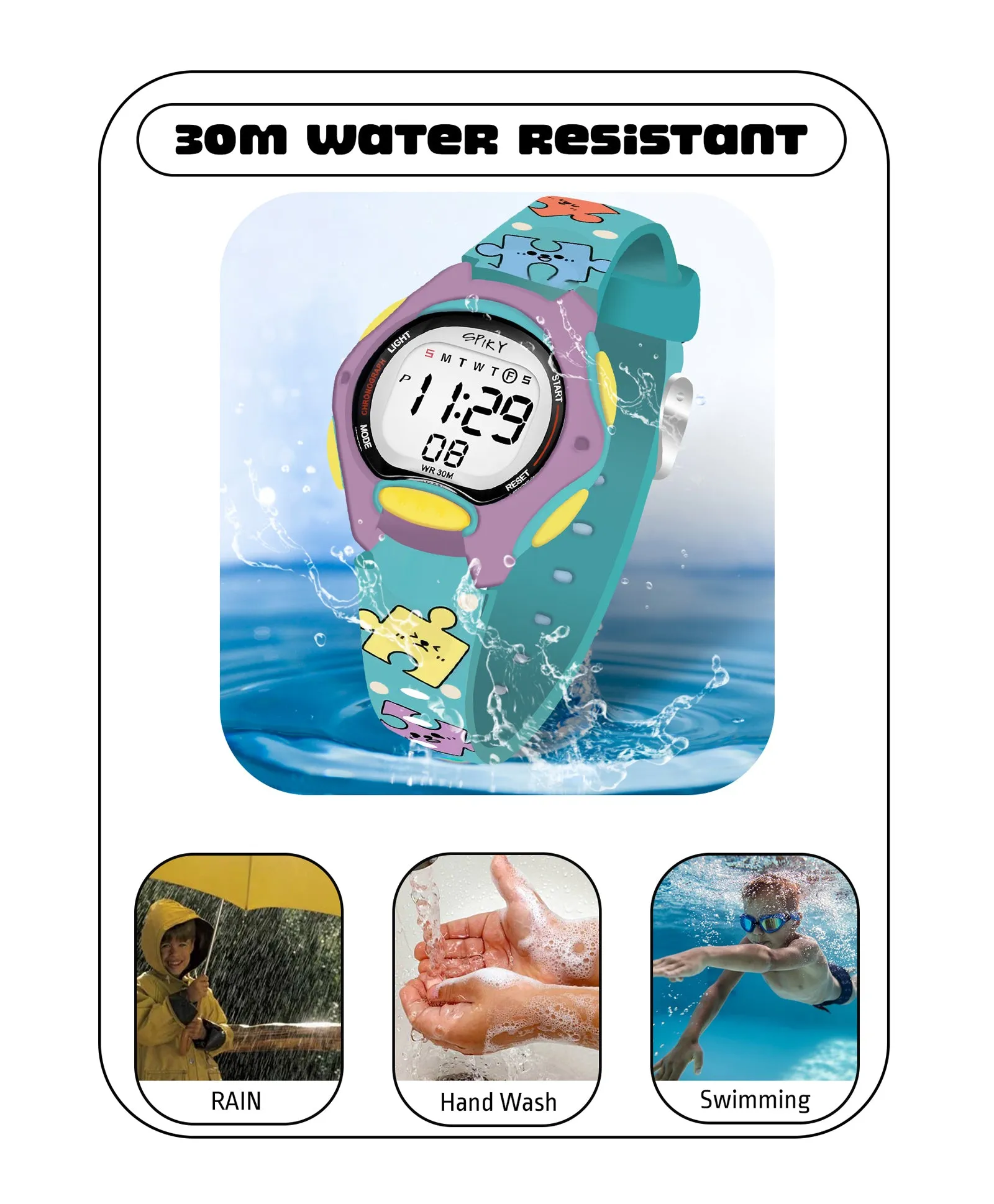 Spiky Eva18 Printed Strap Round Sports Digital Watch - Pink