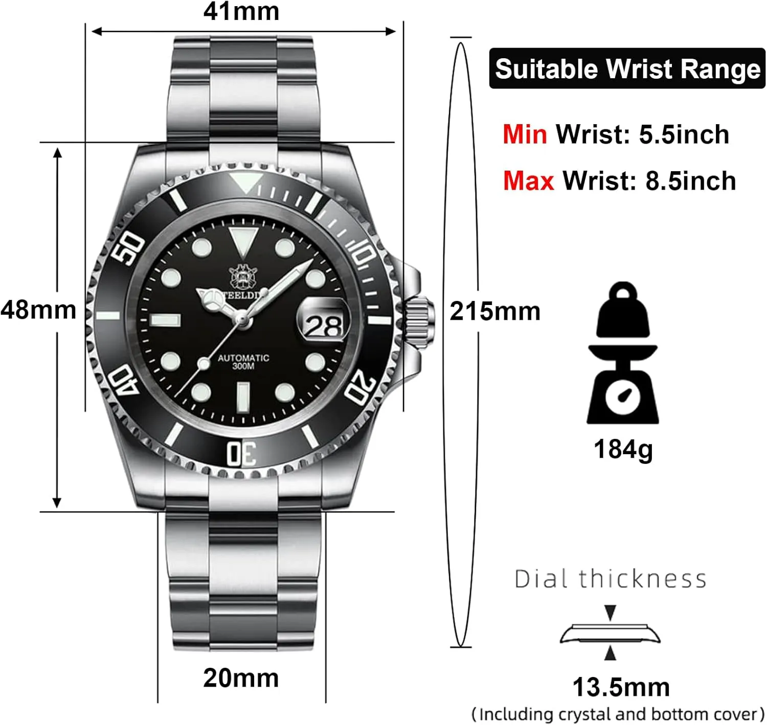Steeldive Men's Automatic Watch SD1953 Stainless Steel NH35 Movement 300m Diving Watches