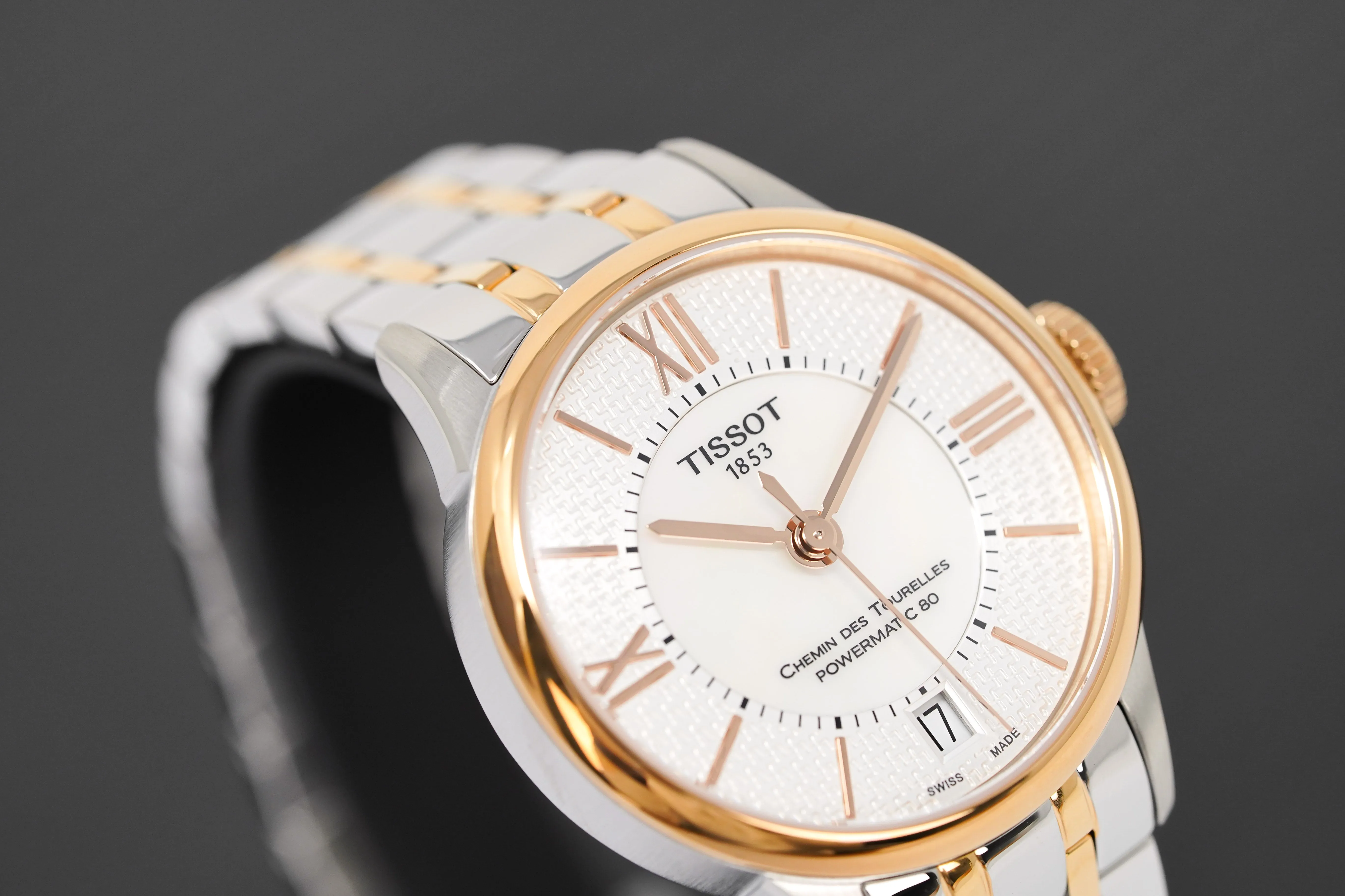 Tissot Chemin Des Tourelles Powermatic 80 Ladies White Rose Gold Watch T0992072211801