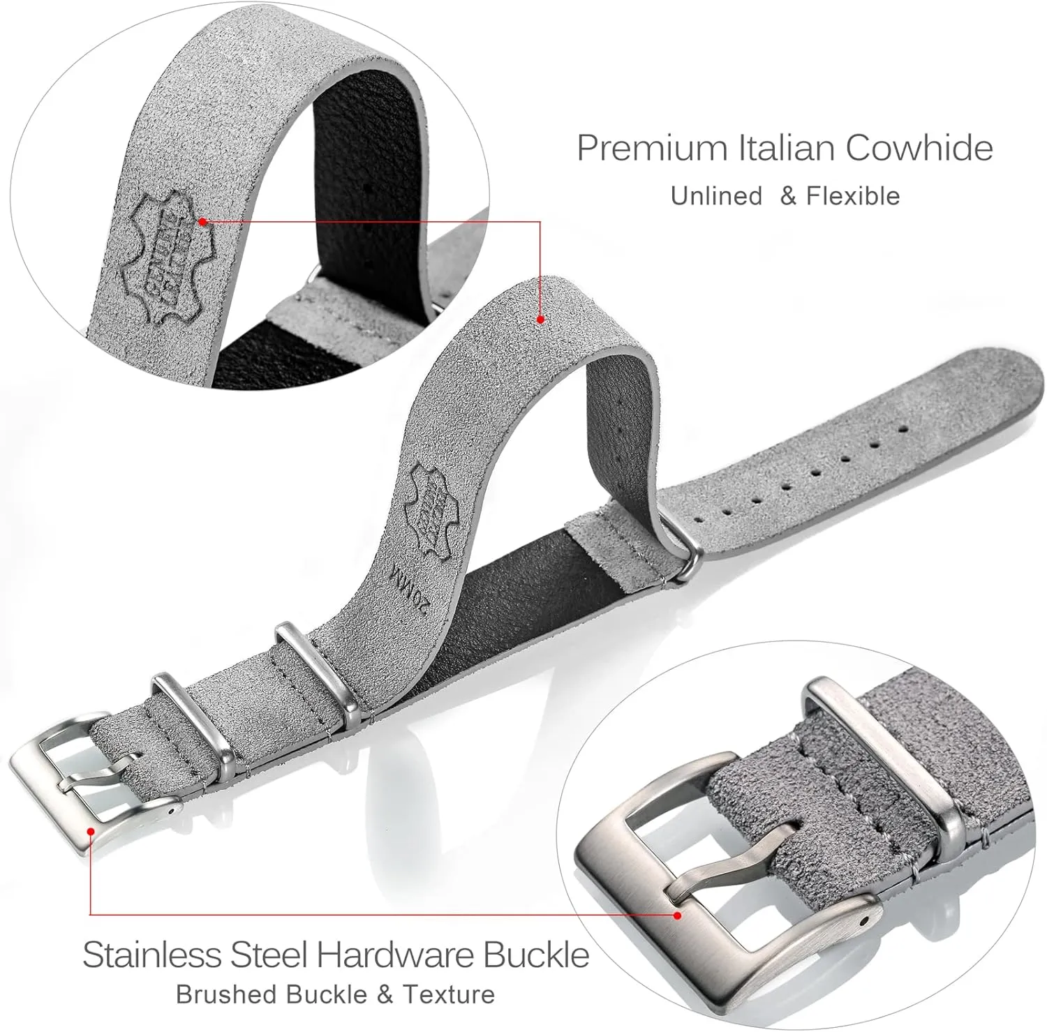 torbollo Suede Leather Watch Band, Style One-Piece Military Watch Strap Vintage Tone 18 20 22mm Replacement Wrap for Men Women