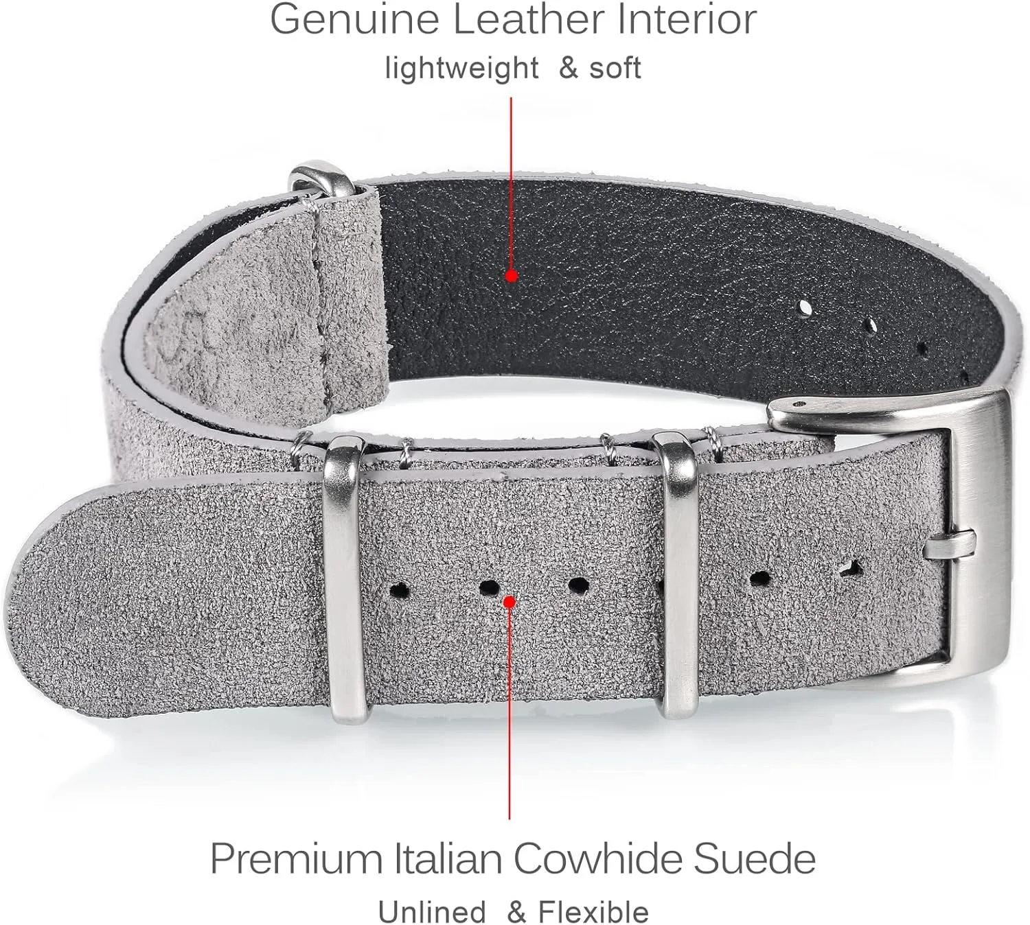 torbollo Suede Leather Watch Band, Style One-Piece Military Watch Strap Vintage Tone 18 20 22mm Replacement Wrap for Men Women