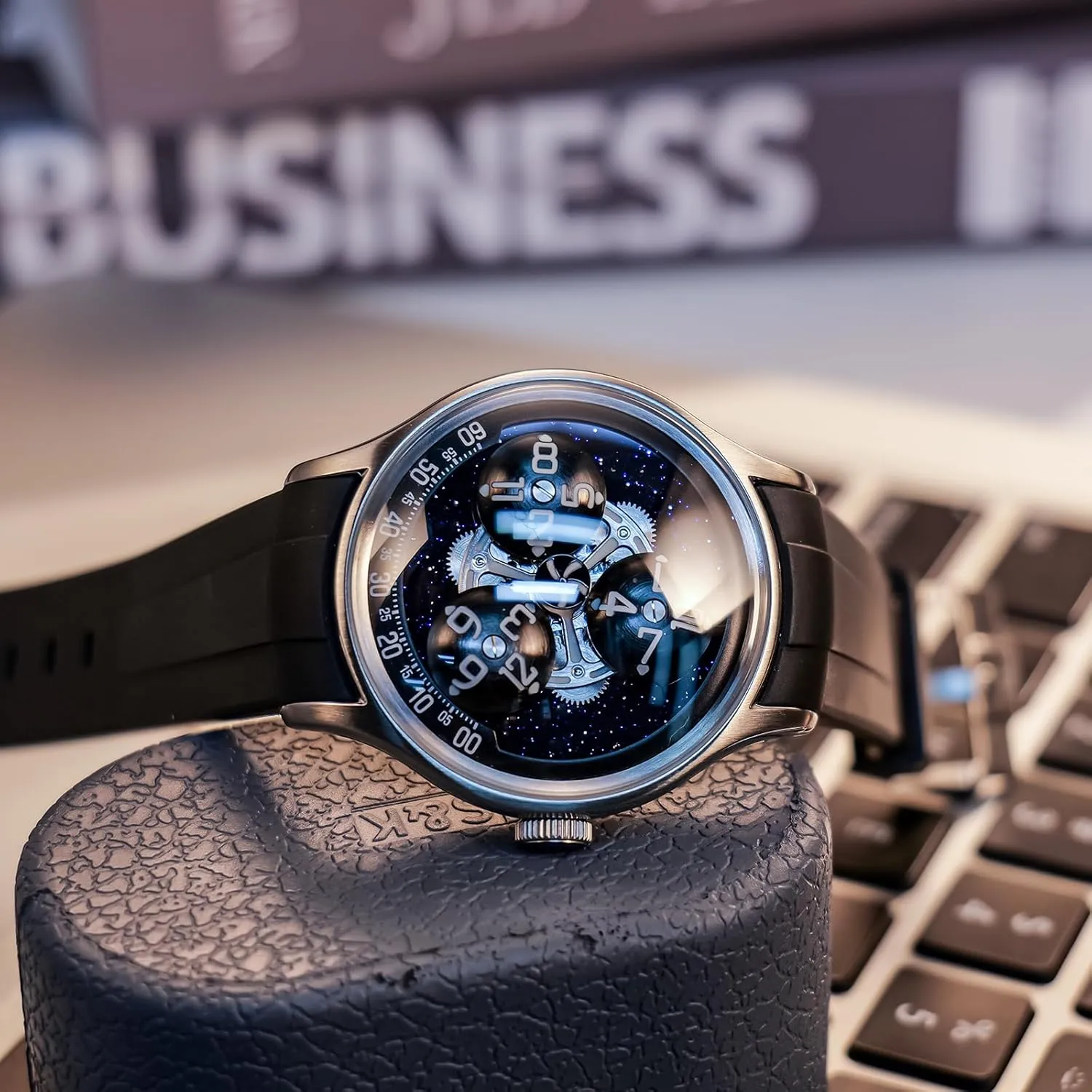Trisome Mechanical Automatic Watch Men's Planet Sub-dial Super Luminous Blue Nightlight Rubber Waterproof Wristwatch BLM-TRISOME