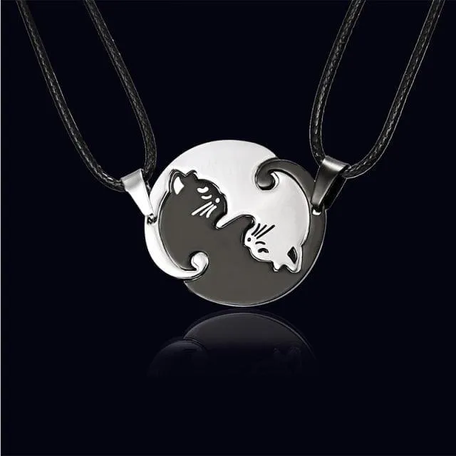 Two Cat Couples Jewelry Necklace Black White Kitten Animal Pendant Choker Necklace Women Valentine's Day Thanksgiving Day Gift