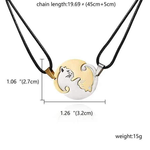 Two Cat Couples Jewelry Necklace Black White Kitten Animal Pendant Choker Necklace Women Valentine's Day Thanksgiving Day Gift