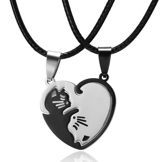 Two Cat Couples Jewelry Necklace Black White Kitten Animal Pendant Choker Necklace Women Valentine's Day Thanksgiving Day Gift