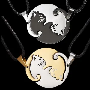 Two Cat Couples Jewelry Necklace Black White Kitten Animal Pendant Choker Necklace Women Valentine's Day Thanksgiving Day Gift