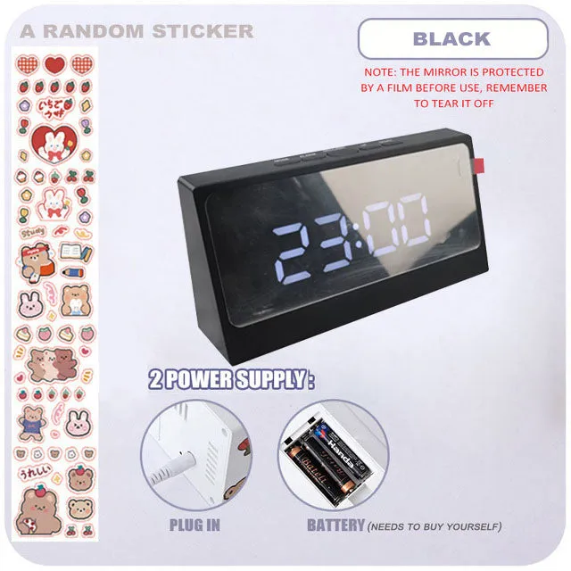 W&amp;G Ins Digital Clock Table Clock Snooze Alarm Cute Silent Mirror Clock Student Desktop LED Clock Electronic Clock for Children