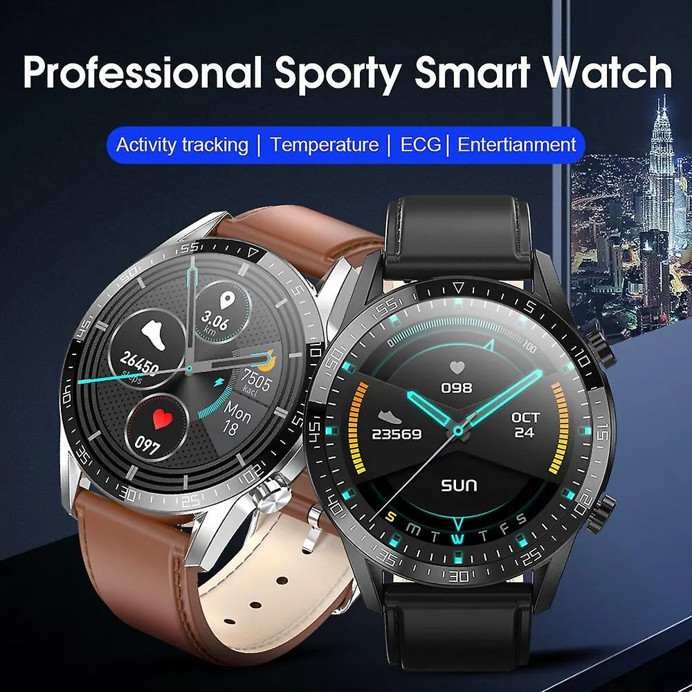 Watches watch men 24 hours continuous temperature monitor bp heart rate smart watches leather brown