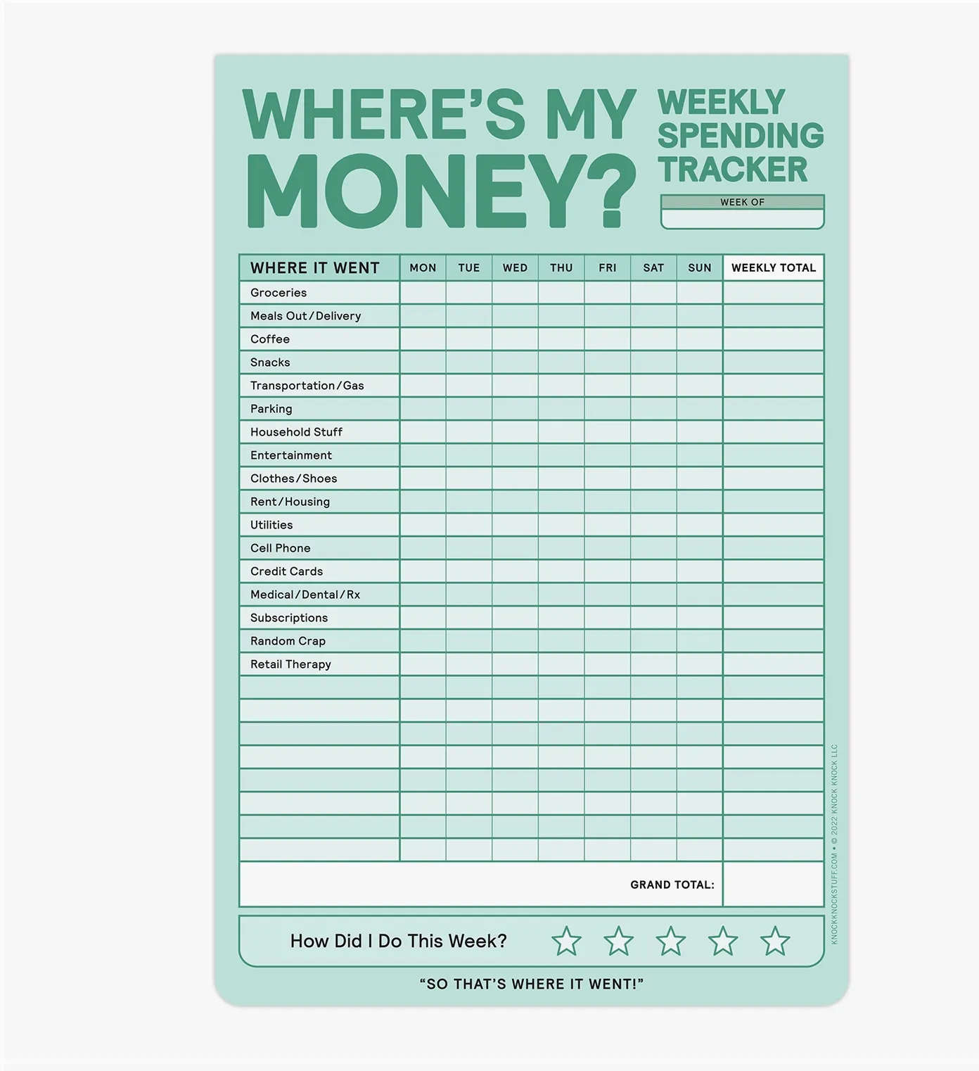 Weekly Money Tracker Pad