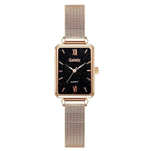 Women Watches Fashion Square Ladies Quartz Bracelet Set