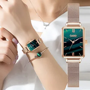Women Watches Fashion Square Ladies Quartz Bracelet Set