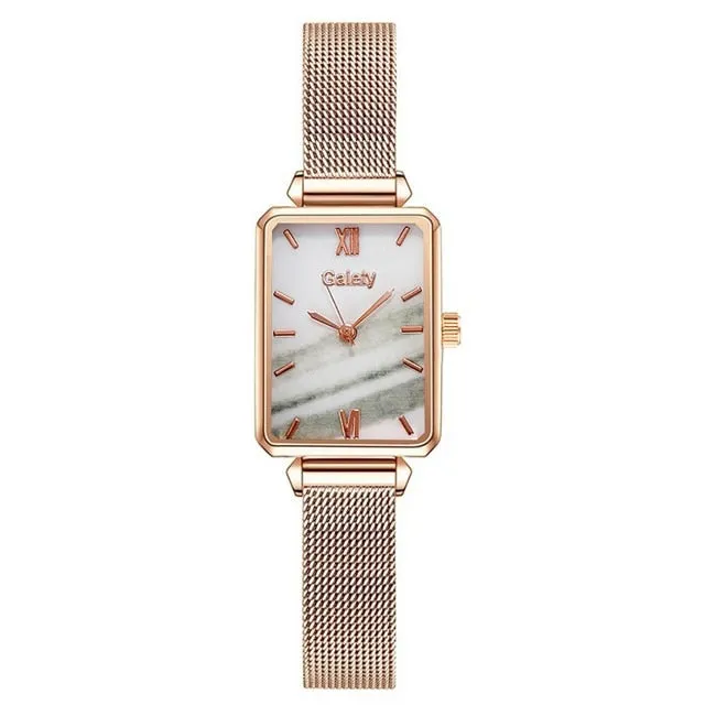 Women Watches Fashion Square Ladies Quartz Bracelet Set