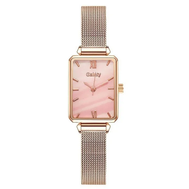 Women Watches Fashion Square Ladies Quartz Bracelet Set