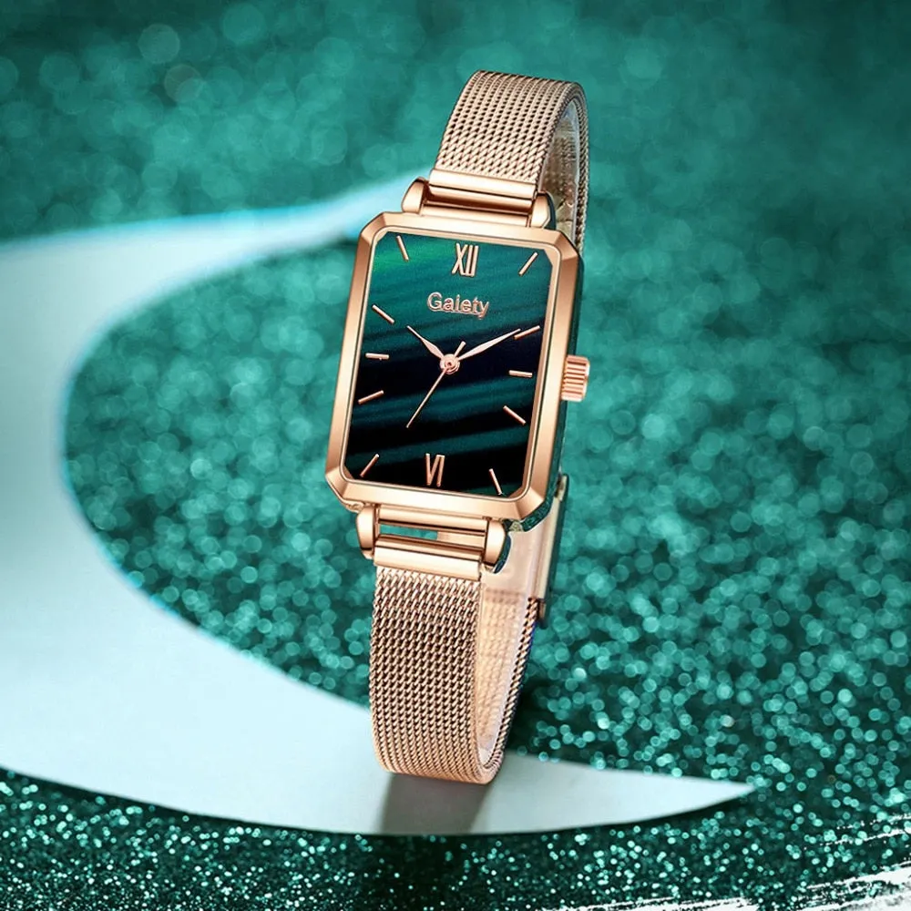 Women Watches Fashion Square Ladies Quartz Bracelet Set