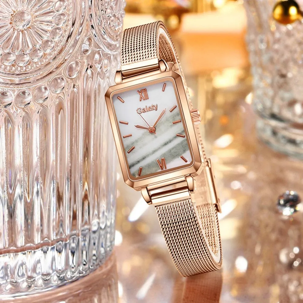 Women Watches Fashion Square Ladies Quartz Bracelet Set