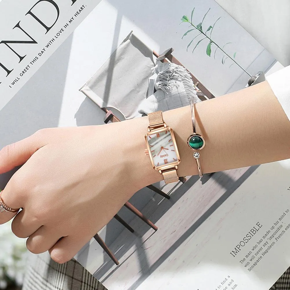 Women Watches Fashion Square Ladies Quartz Bracelet Set