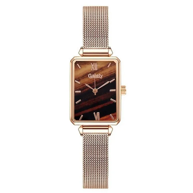 Women Watches Fashion Square Ladies Quartz Bracelet Set