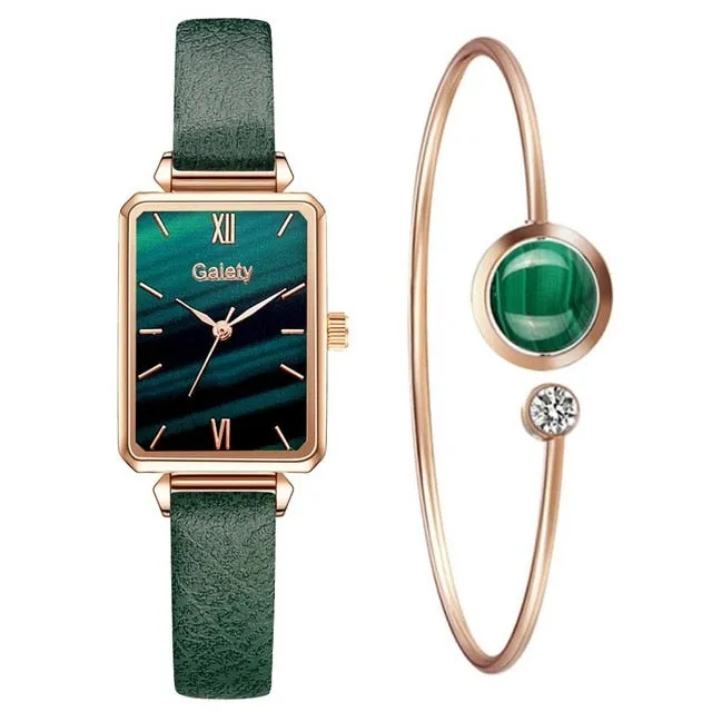 Women Watches Fashion Square Ladies Quartz Bracelet Set