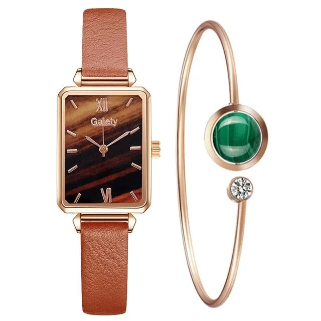 Women Watches Fashion Square Ladies Quartz Bracelet Set