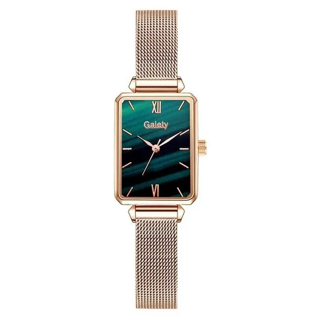 Women Watches Fashion Square Ladies Quartz Bracelet Set