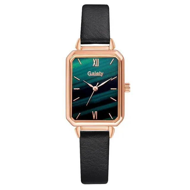 Women Watches Fashion Square Ladies Quartz Bracelet Set
