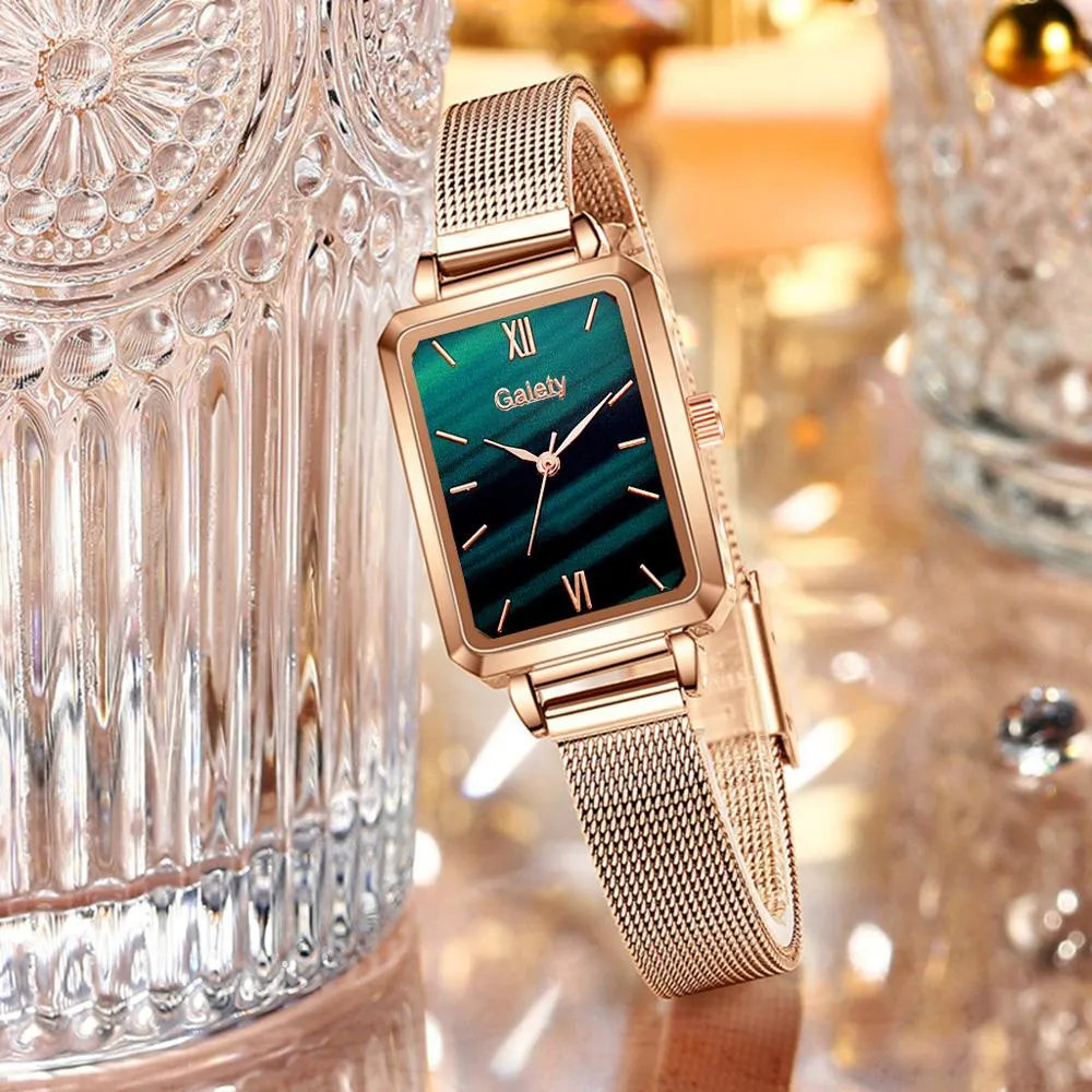 Women Watches Fashion Square Ladies Quartz Bracelet Set