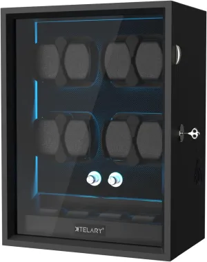 XTELARY Lockable Automatic Watch Winder - 4/6/8/12 Watch Storage, 4 Rotation Modes, Quiet Motor, Backlight